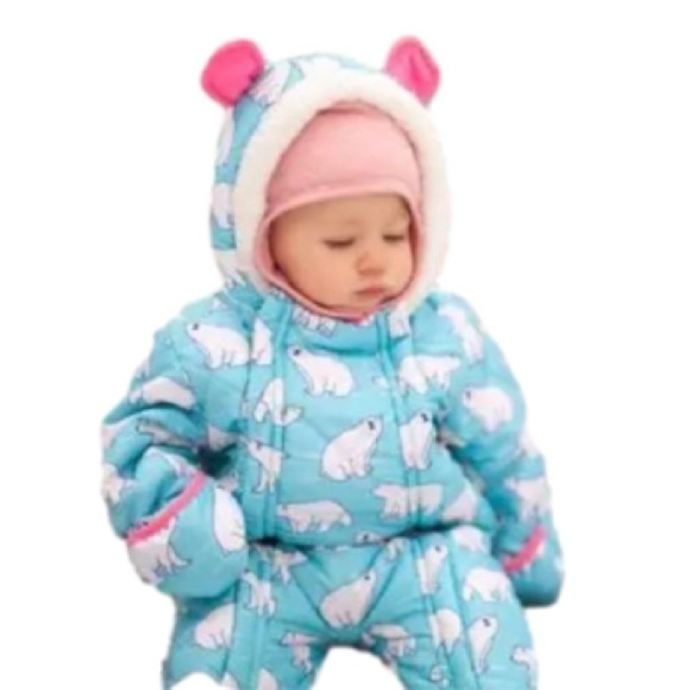 WIPPETTE Infant Hooded Snowsuit Turquoise/Pink Polar Bear Infant Size 9M NWOT